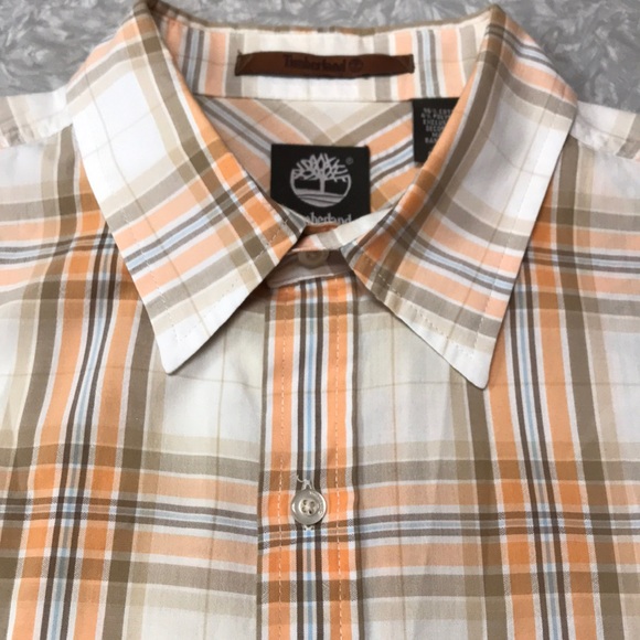 Timberland Men’s Relaxed/ Oversized Peach Plaid Shirt, Size L - Picture 3 of 10